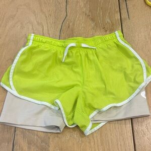 Nike Kids Neon Yellow and Beige Shorts